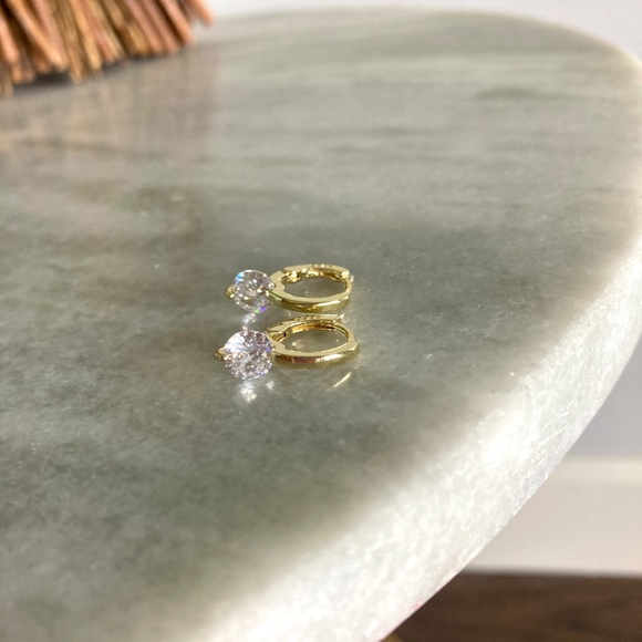 Sterling Silver Simulated Diamond Drop Bar Gold Earrings - Picture 4 of 6